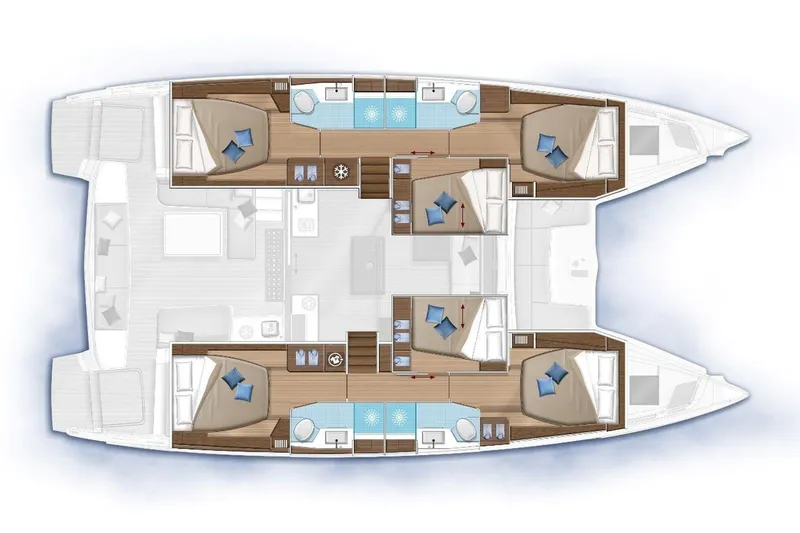  Yacht Photos Pics Floor plan of a 2022 Lagoon 500 catamaran, featuring spacious cabins and modern amenities.