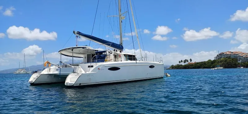  Yacht Photos Pics 2008 Fountaine Pajot Orana 44 Grand Large catamaran sailing on a sunny day.