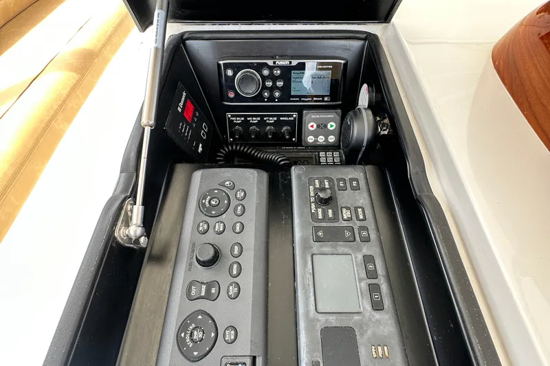 Wildcatter Yacht Photos Pics Control panel of 2017 Viking 55 Convertible yacht with advanced navigation and communication systems.