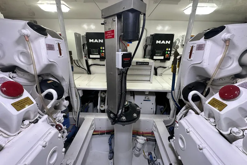 Wildcatter Yacht Photos Pics Engine room of 2017 Viking 55 Convertible yacht with MAN engines and equipment.