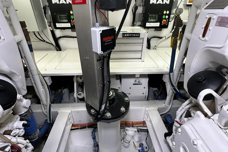 Wildcatter Yacht Photos Pics Engine room of 2017 Viking 55 Convertible yacht with MAN components and Simrad equipment.