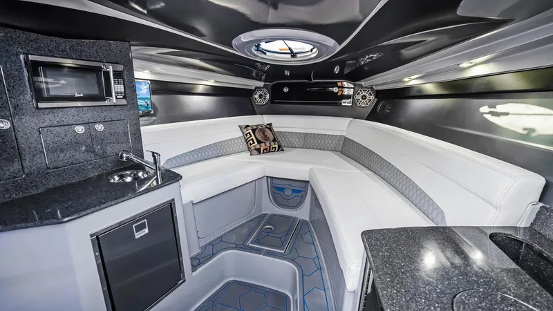  Yacht Photos Pics Luxurious interior of 2022 Deep Impact 399 Cabin with modern amenities and sleek design.