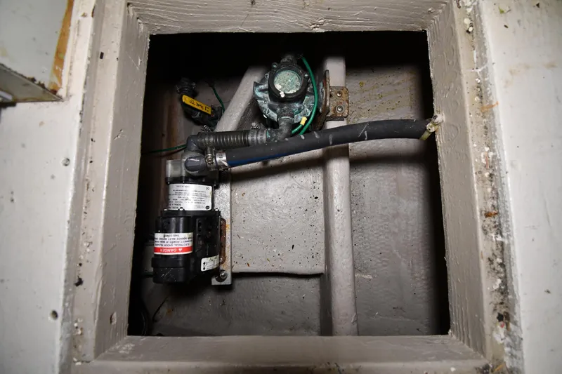 Patience III Yacht Photos Pics Bilge pump system in 1988 Viking 48 Convertible boat.