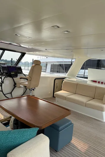Jammy Yacht Photos Pics Interior of 2015 Gunboat 57' yacht with helm, seating, and table.