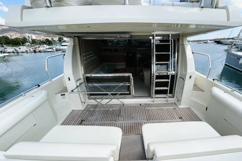  Yacht Photos Pics 1992 Ferretti Yachts 45 Altura, spacious deck view, docked in marina.
