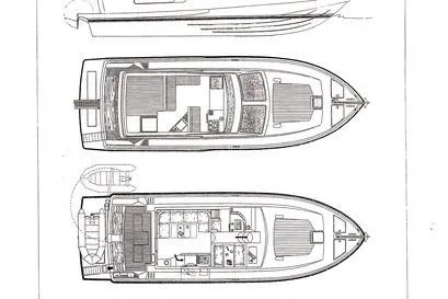  Yacht Photos Pics Blueprint of 1992 Ferretti Yachts 45 Altura, showcasing detailed interior and exterior layouts.