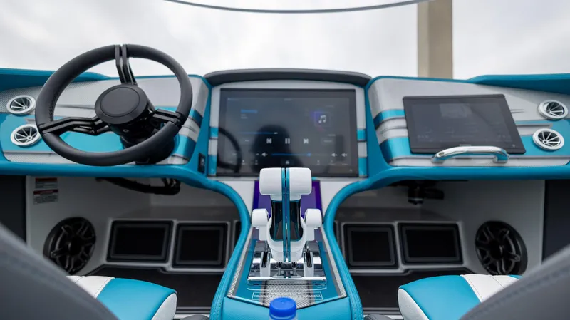  Yacht Photos Pics 2024 MTI 440X boat dashboard with modern controls and digital displays.