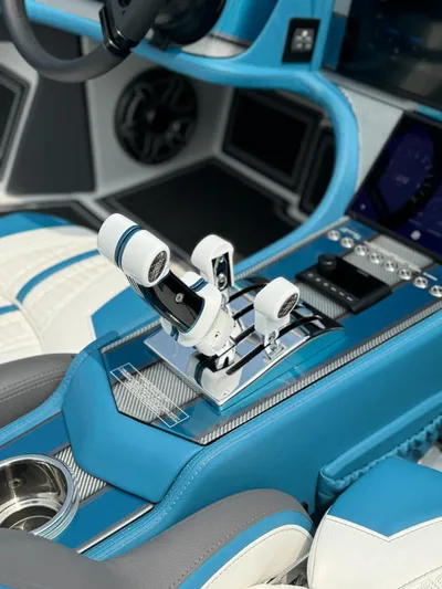  Yacht Photos Pics 2024 MTI 440X interior with blue and white luxury design and advanced controls.