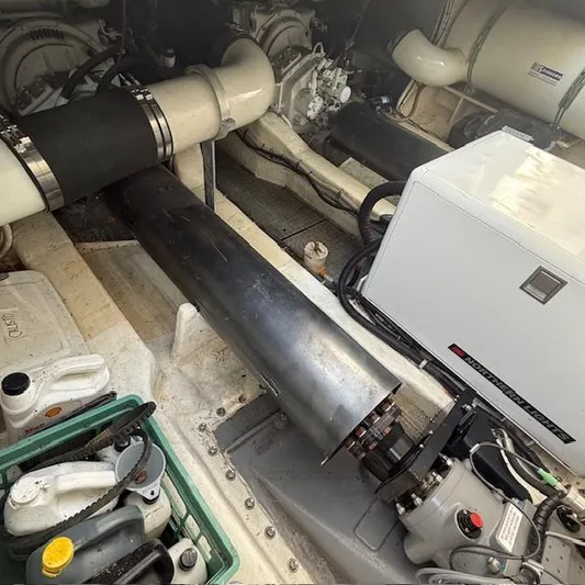  Yacht Photos Pics Engine room of a 1997 Little Harbor WhisperJet 46, showcasing mechanical components and equipment.