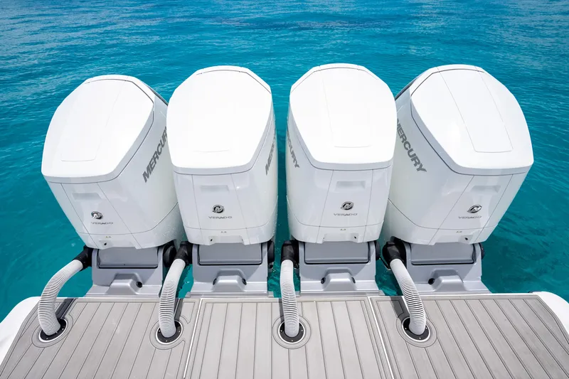 Yacht Photos Pics Four Mercury outboard engines on a 2023 Front Runner 47 Center Console boat.