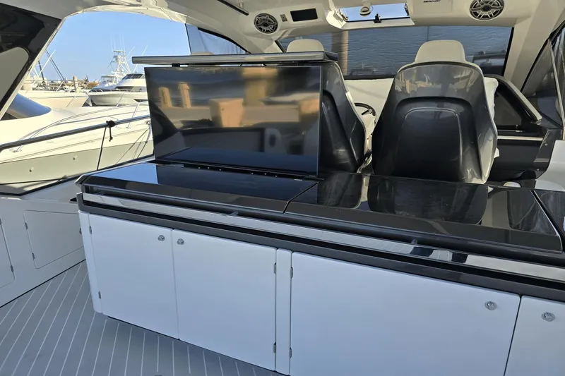 Making Memories II Yacht Photos Pics Interior of 2022 Azimut Verve 47 yacht with sleek black and white design.