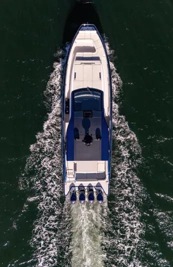 Making Memories II Yacht Photos Pics Aerial view of 2022 Azimut Verve 47 luxury yacht cruising on water.