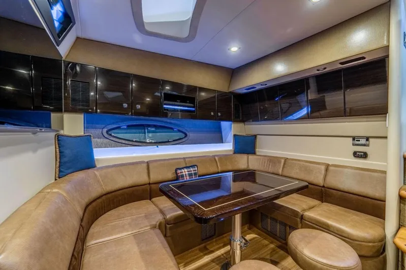 Beautiful Now Yacht Photos Pics Luxurious interior of 2015 Formula 45 Yacht with leather seating and modern design.