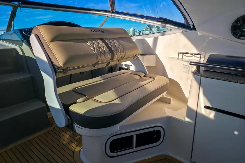  Yacht Photos Pics Interior of 2015 Sea Ray 310 Sundancer boat with luxurious seating and modern design.