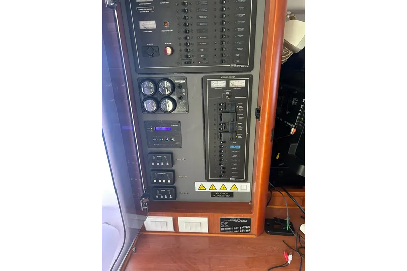 Shearwater Yacht Photos Pics Electrical control panel on a 2011 Leopard 47 Powercat yacht.