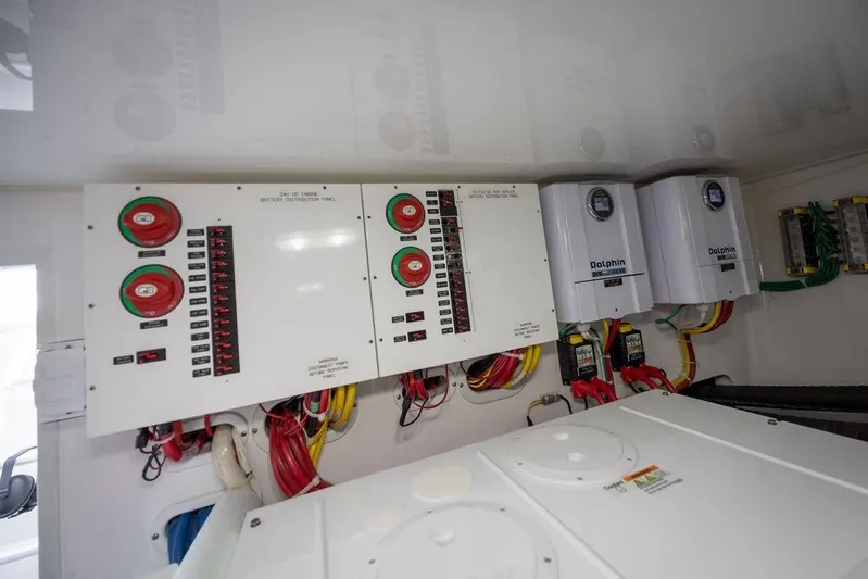 Seven Seas Yacht Photos Pics Electrical control panel in 2024 Viking 58 Convertible yacht engine room.