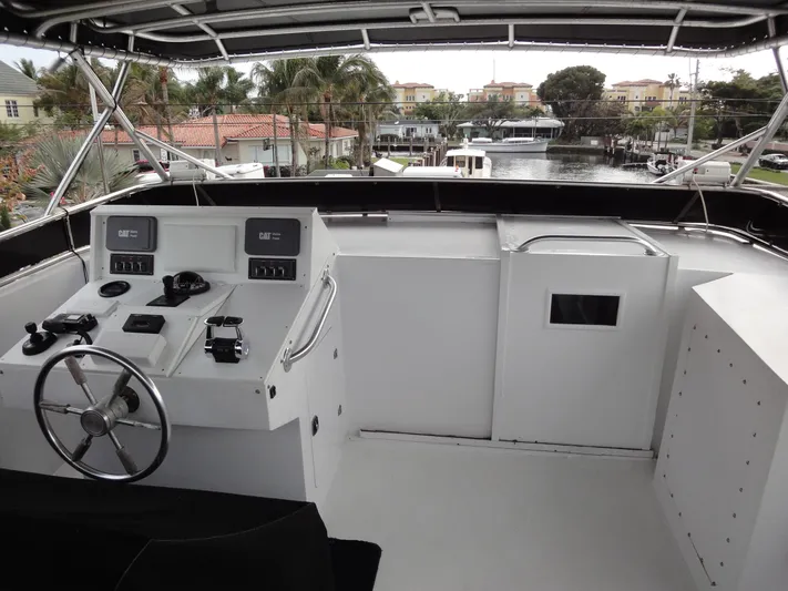 Pier Pressure Yacht Photos Pics Inace 88 Custom 1990 yacht helm with waterfront view and modern controls.