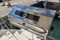 Stainless steel Magma grill on Leopard 48 yacht, dockside.