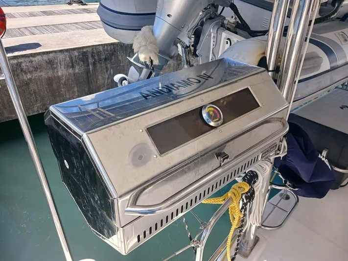 Andiamo IV Yacht Photos Pics Stainless steel grill on a 2018 Leopard 48 yacht deck.