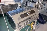 Stainless steel grill on a 2018 Leopard 48 yacht deck.