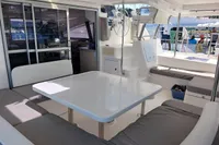 Luxurious 2018 Leopard 48 yacht interior with spacious seating and modern design.
