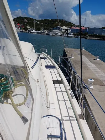 Andiamo IV Yacht Photos Pics Leopard 48 yacht docked at marina, clear skies, 2018 model.