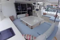 Luxurious 2018 Leopard 48 yacht interior with spacious seating and modern design.