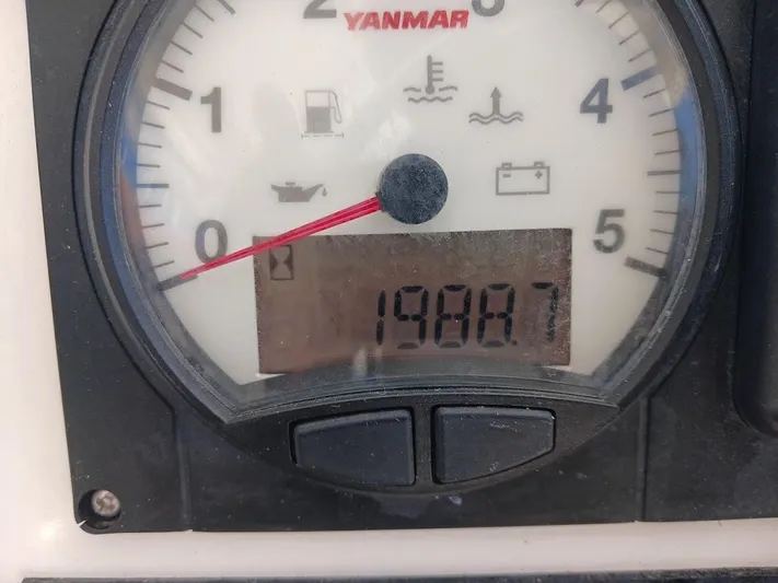 Andiamo IV Yacht Photos Pics Yanmar engine gauge displaying 1988.7 hours on a Leopard 48, 2018 model.