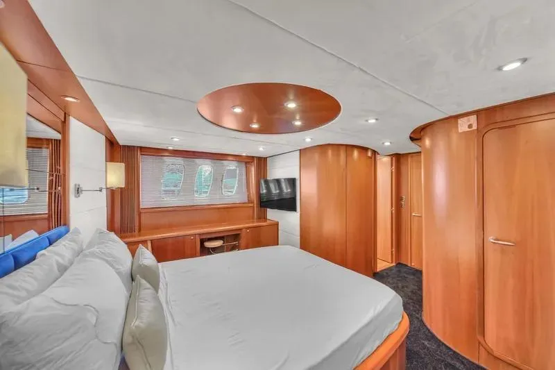  Yacht Photos Pics Luxurious interior of 2006 Sunseeker Predator 72 yacht, featuring elegant wood finishes and modern design.