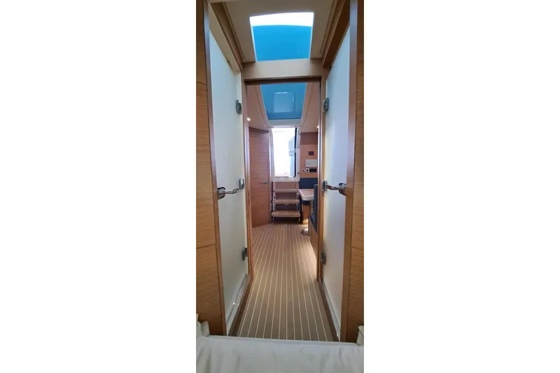  Yacht Photos Pics Interior view of 2022 Scout 530 LXF yacht, featuring modern design and wood finishes.