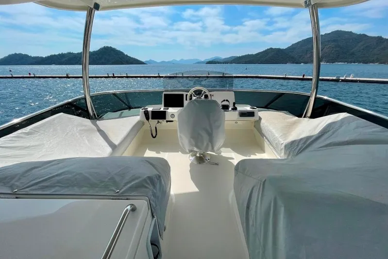  Yacht Photos Pics Flybridge of 2018 Absolute NAVETTA 58 yacht with scenic ocean view.