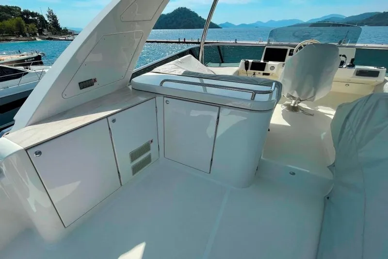 Yacht Photos Pics Luxurious 2018 Absolute NAVETTA 58 yacht deck with scenic ocean view.