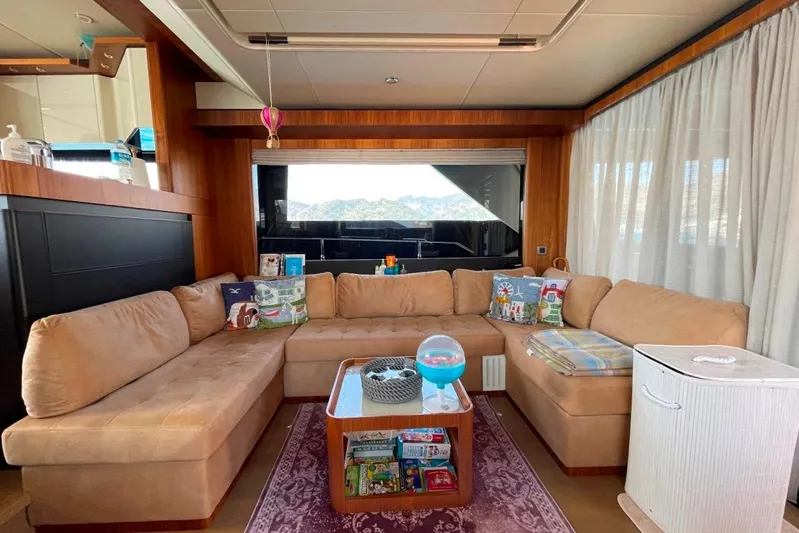  Yacht Photos Pics Luxurious interior of 2018 Absolute NAVETTA 58 yacht with cozy seating and decor.