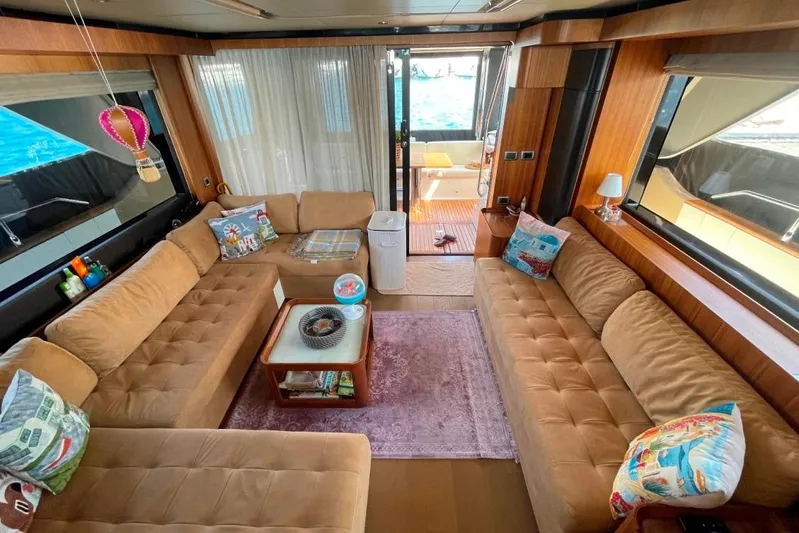  Yacht Photos Pics Luxurious interior of 2018 Absolute NAVETTA 58 yacht with plush seating and decor.