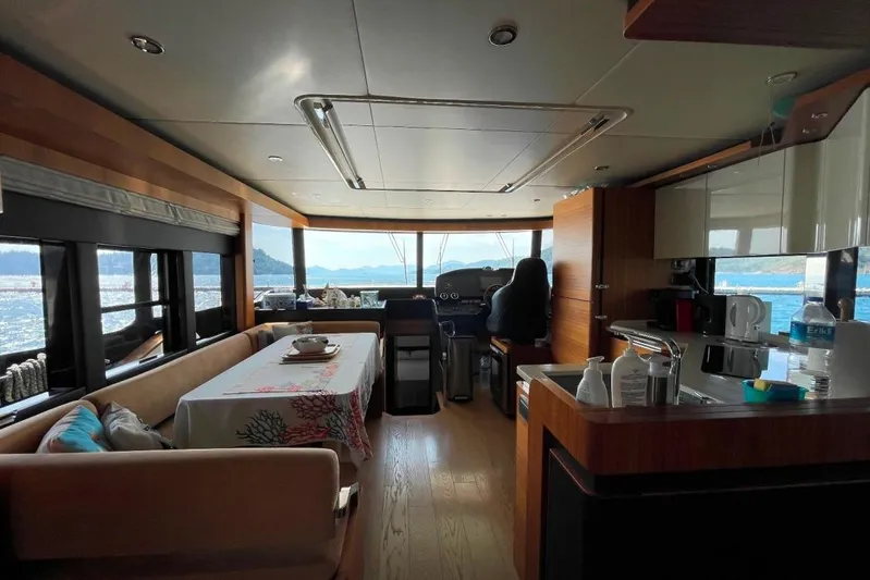  Yacht Photos Pics Luxurious interior of 2018 Absolute NAVETTA 58 yacht with scenic ocean view.