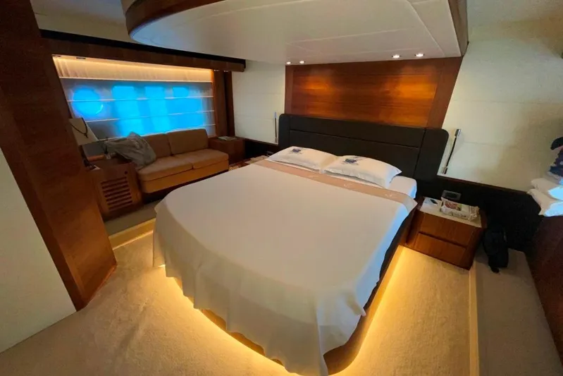  Yacht Photos Pics Luxurious bedroom interior of 2018 Absolute NAVETTA 58 yacht with modern design.