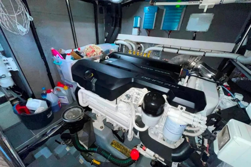  Yacht Photos Pics Engine room of 2018 Absolute NAVETTA 58 yacht with Volvo Penta engine.