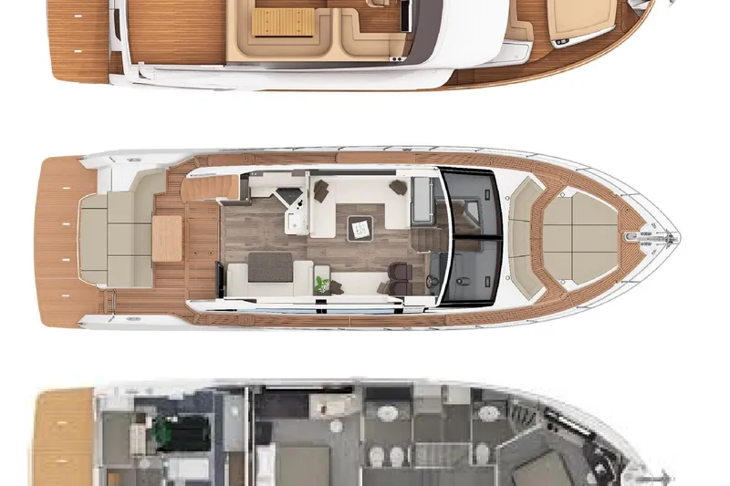  Yacht Photos Pics Top view of 2018 Absolute NAVETTA 58 yacht layout, showcasing deck and interior design.