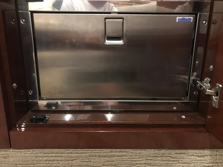 Forevermore Yacht Photos Pics Stainless steel appliance door on 2016 Sea Ray L590 Fly yacht interior.