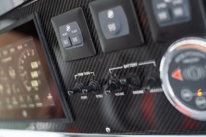 Incognito Yacht Photos Pics Dashboard of 2022 Cigarette 42 Nighteagle with control switches and display.