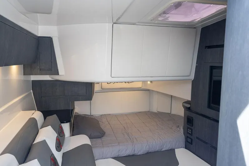 Incognito Yacht Photos Pics Interior of 2022 Cigarette 42 Nighteagle boat, featuring modern cabin design and comfortable seating.