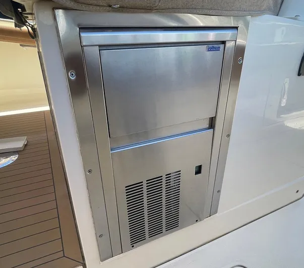 Shady Lady II Yacht Photos Pics Stainless steel appliance on 2019 Scout 380 LXF boat interior.