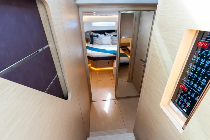Exit Strategy Yacht Photos Pics Luxurious interior of 2023 Pardo Yachts 50, featuring modern design and cozy bedroom.