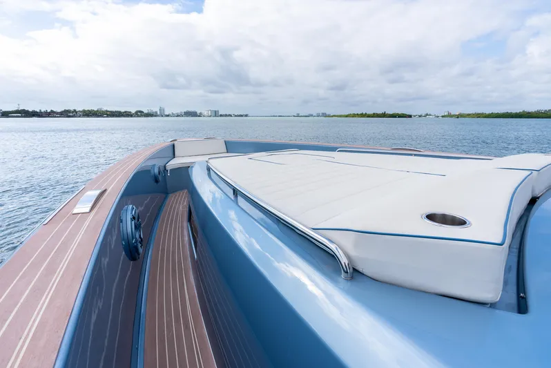 Exit Strategy Yacht Photos Pics 2023 Pardo Yachts 50 on calm water, featuring sleek deck design and luxurious seating.