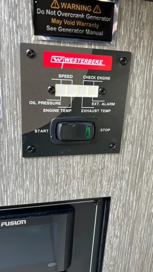  Yacht Photos Pics Westerbeke generator control panel on a 2021 Monterey 385 SE boat.