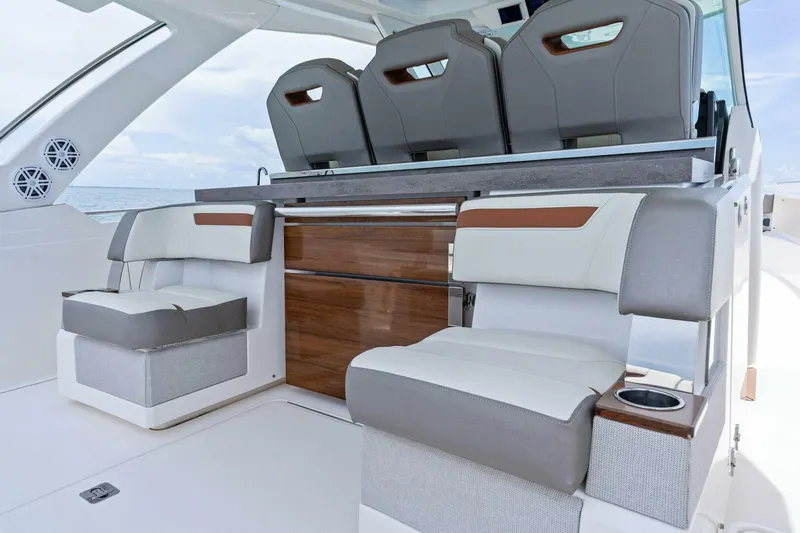  Yacht Photos Pics 2023 Tiara Yachts 38 LS interior with luxurious seating and modern design.