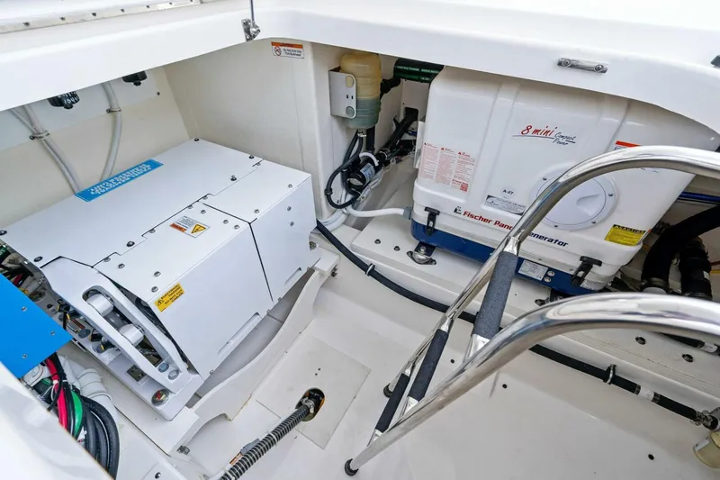  Yacht Photos Pics Engine compartment of 2023 Tiara Yachts 38 LS with Fischer Panda generator.