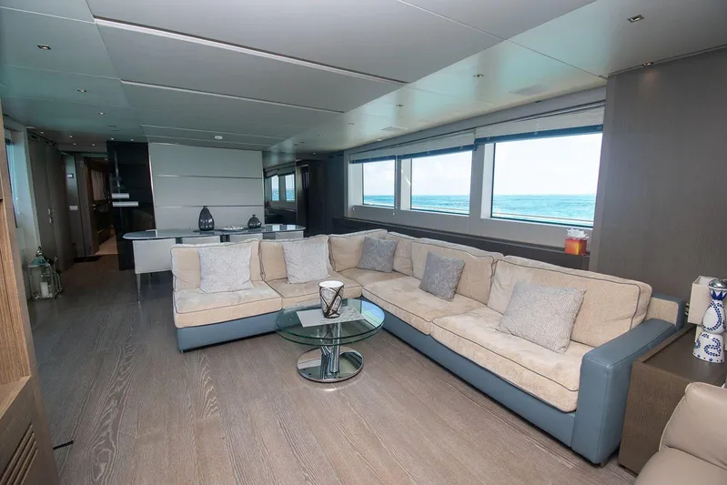  Yacht Photos Pics Luxurious interior of 2016 Sanlorenzo SL96 yacht with spacious seating and ocean view.