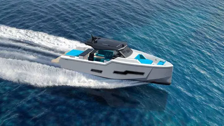 Therapy 1 Yacht Photos Pics Fabbro F45 2024 luxury yacht cruising on clear blue ocean waters.