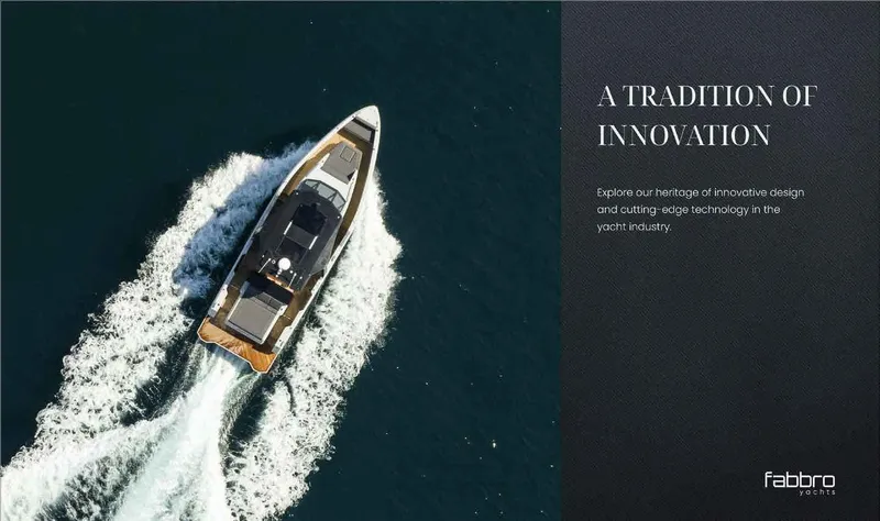 Therapy 1 Yacht Photos Pics Aerial view of 2024 Fabbro F45 yacht cruising on open water.